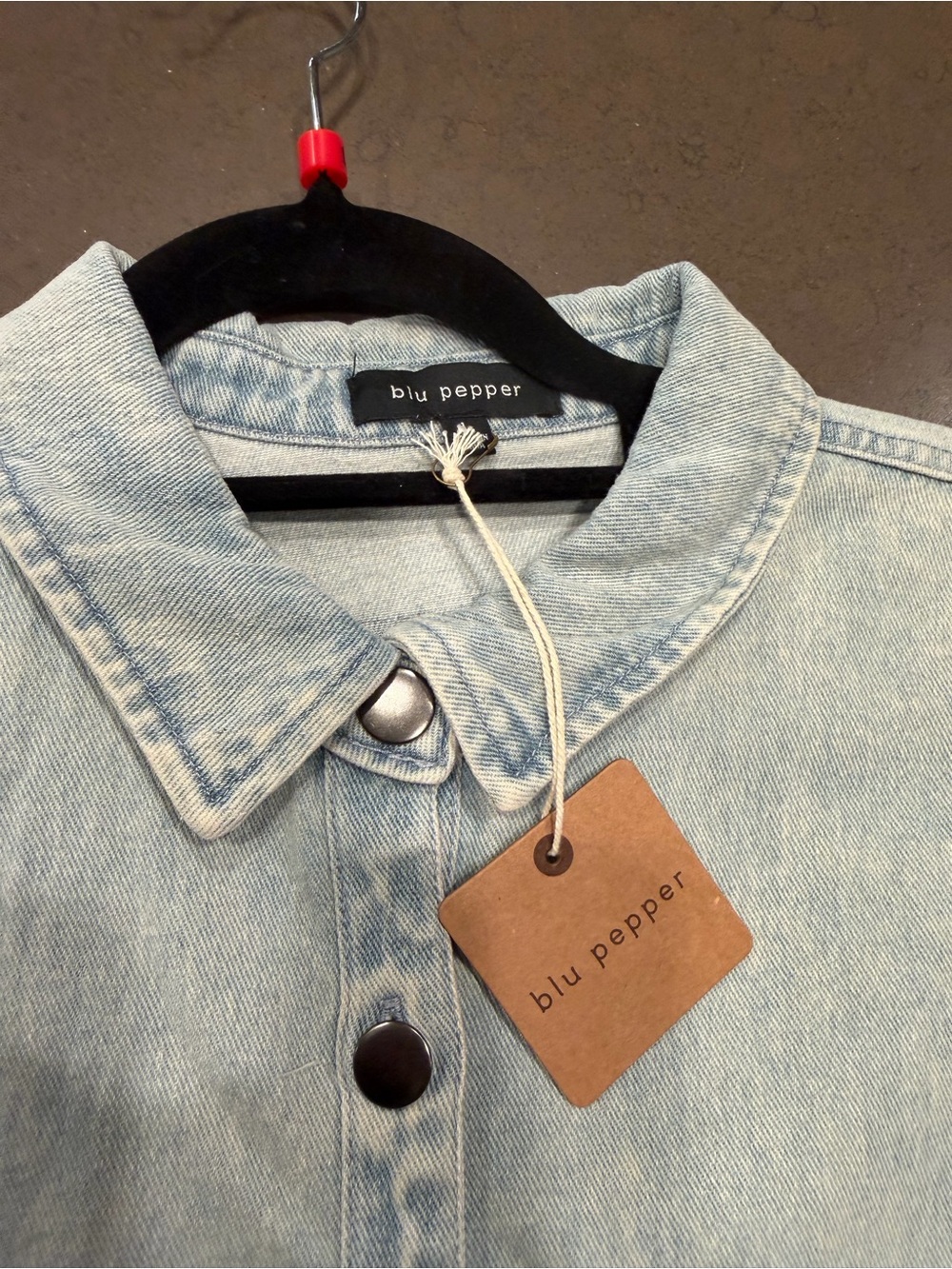 NWT Blu Pepper Denim and Cable Knit Mixed Media Shacket (Shirt Jacket), Sz: L - Picture 6 of 11